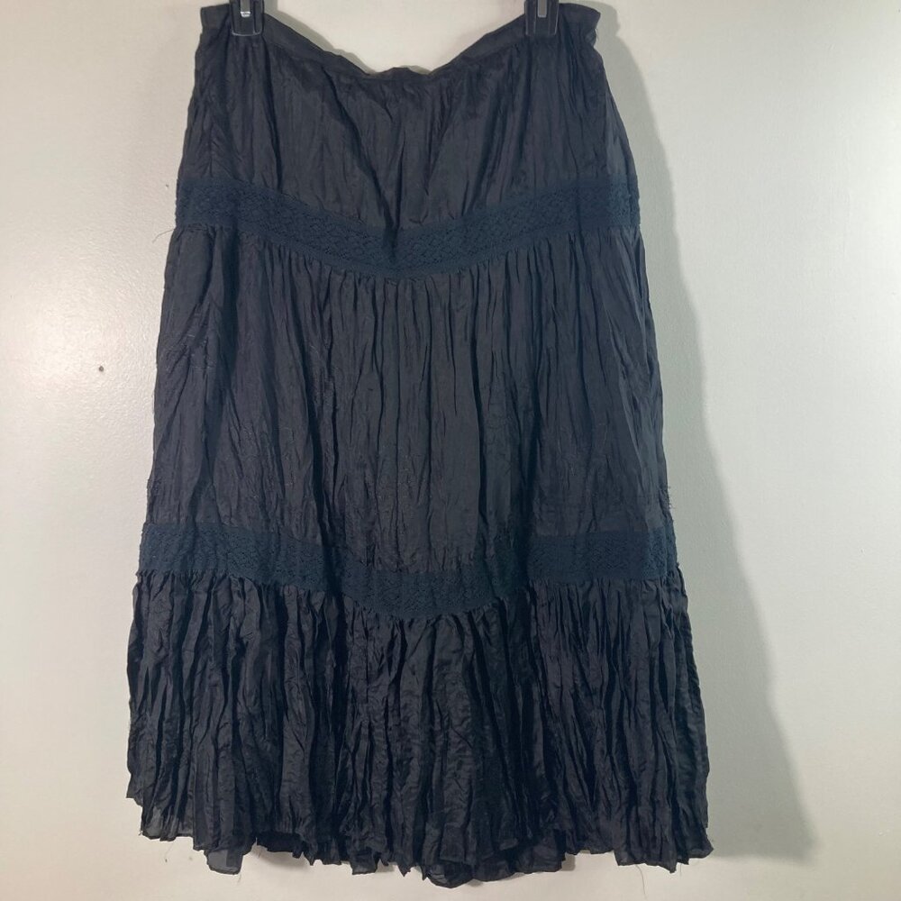 Womens JPR Separates Crepey Silk Tiered Midi Skirt Lined‎ Black S Silk